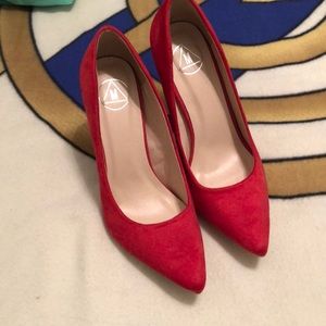 Red suede misguided heels
